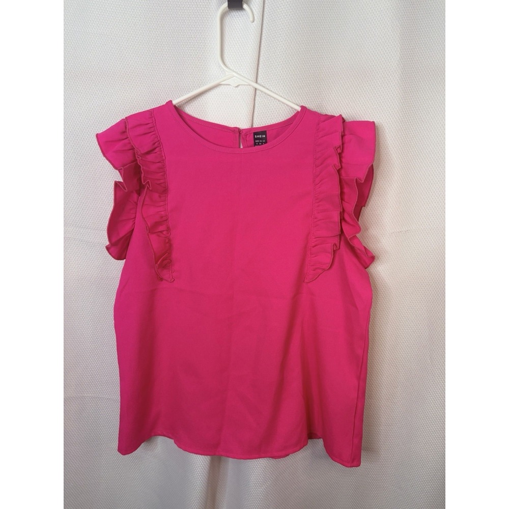 Shein Women Ruffle Sleeve Blouse Hot Pink Small